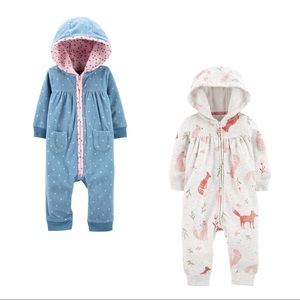 Carter’s 2Pc Girls 3M One-Piece Hooded Fox Outdoor Cozy Zip Ups